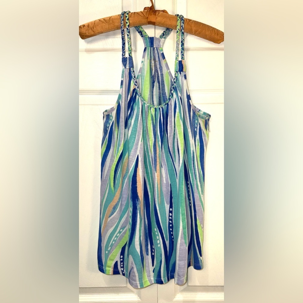 Lilly Pulitzer Aleida Blue Green Striped Halter Tank shore perfection Size Small
